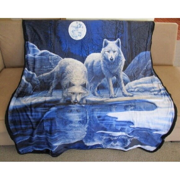 New Winter Wolf Wolves At Lake Plush Throw Gift Blanket Sherpa Lisa Parker SOFT - Picture 2 of 4